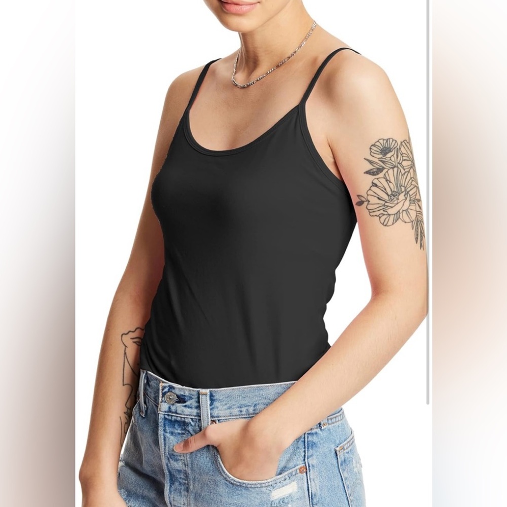Black Camisole Tank with Built in Shelf Bra Size L